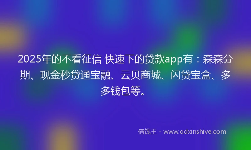 2025年的不看征信 快速下的贷款app有：森森分期、现金秒贷通宝融、云贝商城、闪贷宝盒、多多钱包等。