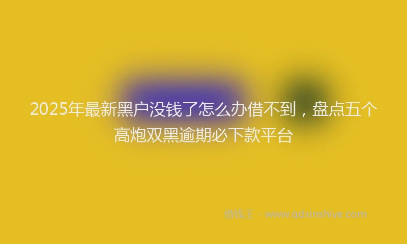 2025年最新黑户没钱了怎么办借不到，盘点五个高炮双黑逾期必下款平台
