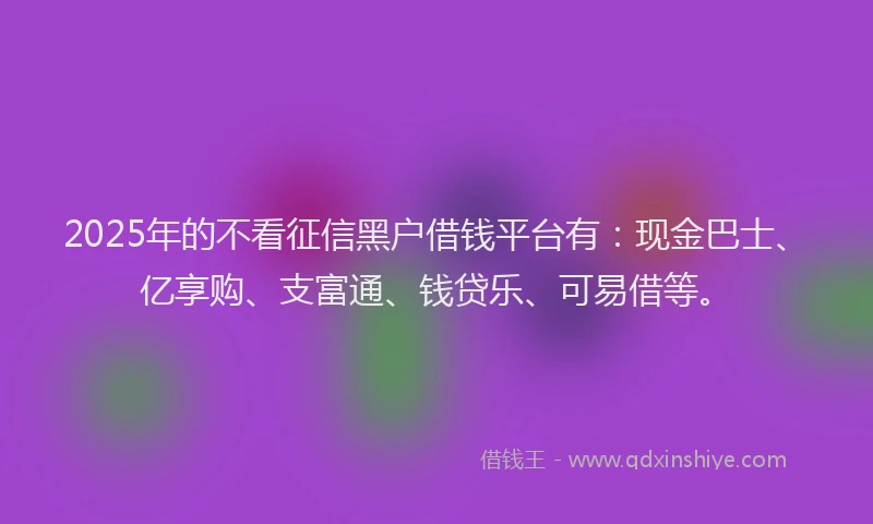 2025年的不看征信黑户借钱平台有：现金巴士、亿享购、支富通、钱贷乐、可易借等。