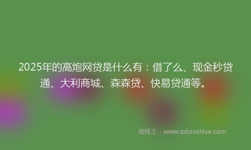 2025年的高炮网贷是什么有：借了么、现金秒贷通、大利商城、森森贷、快易贷通等。