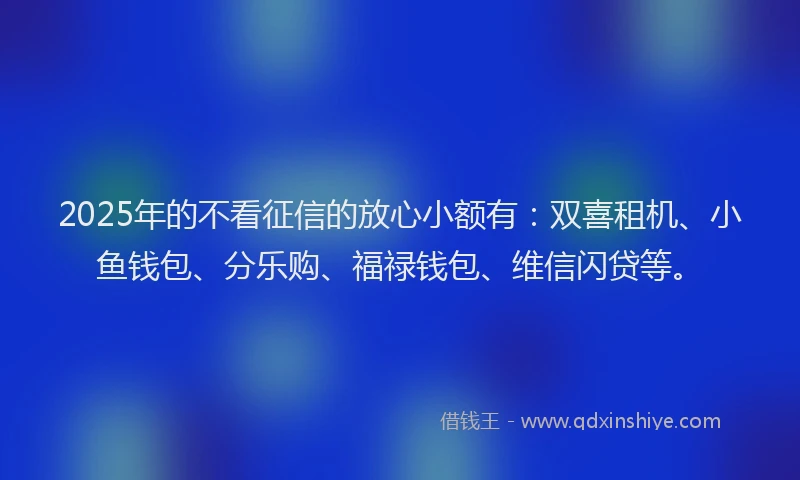 2025年的不看征信的放心小额有：双喜租机、小鱼钱包、分乐购、福禄钱包、维信闪贷等。