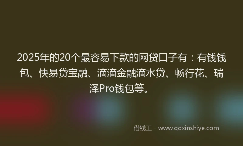 2025年的20个最容易下款的网贷口子有：有钱钱包、快易贷宝融、滴滴金融滴水贷、畅行花、瑞泽Pro钱包等。