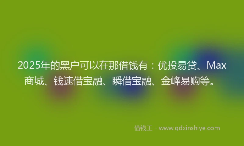 2025年的黑户可以在那借钱有：优投易贷、Max商城、钱速借宝融、瞬借宝融、金峰易购等。