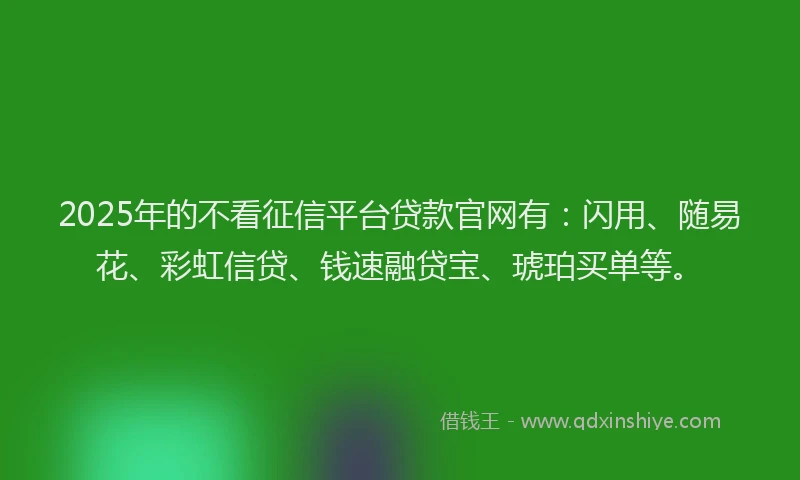 2025年的不看征信平台贷款官网有：闪用、随易花、彩虹信贷、钱速融贷宝、琥珀买单等。