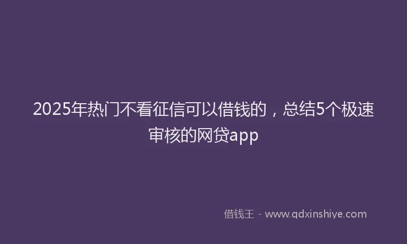 2025年热门不看征信可以借钱的，总结5个极速审核的网贷app