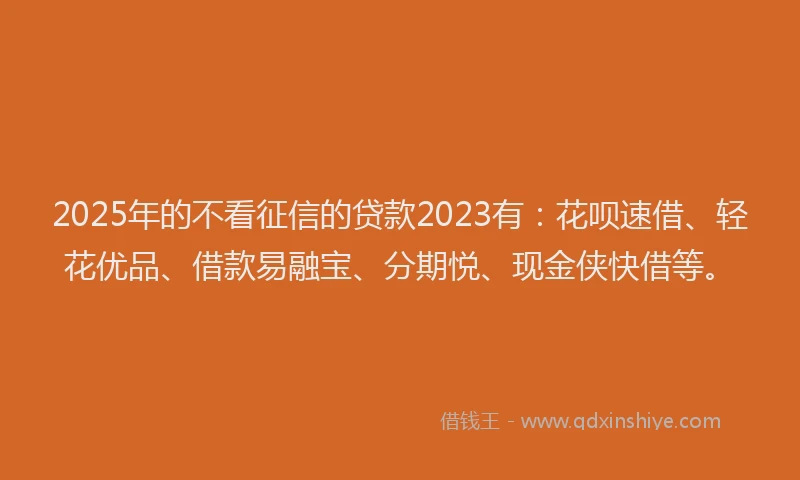 2025年的不看征信的贷款2023有：花呗速借、轻花优品、借款易融宝、分期悦、现金侠快借等。