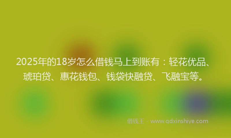 2025年的18岁怎么借钱马上到账有：轻花优品、琥珀贷、惠花钱包、钱袋快融贷、飞融宝等。