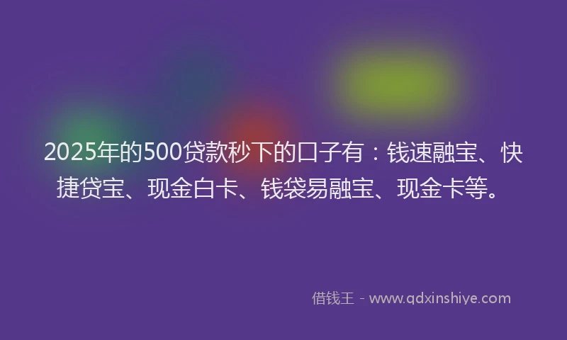 2025年的500贷款秒下的口子有：钱速融宝、快捷贷宝、现金白卡、钱袋易融宝、现金卡等。