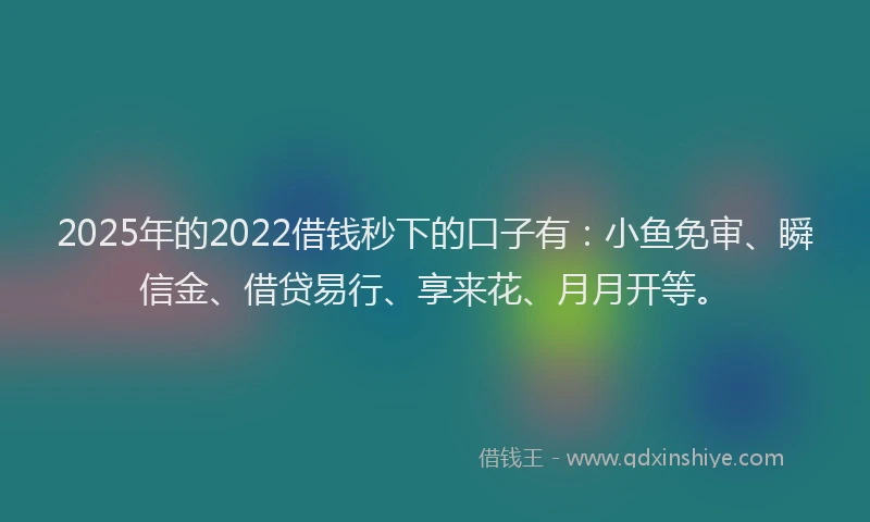 2025年的2022借钱秒下的口子有：小鱼免审、瞬信金、借贷易行、享来花、月月开等。