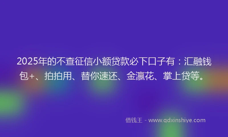 2025年的不查征信小额贷款必下口子有：汇融钱包+、拍拍用、替你速还、金瀛花、掌上贷等。