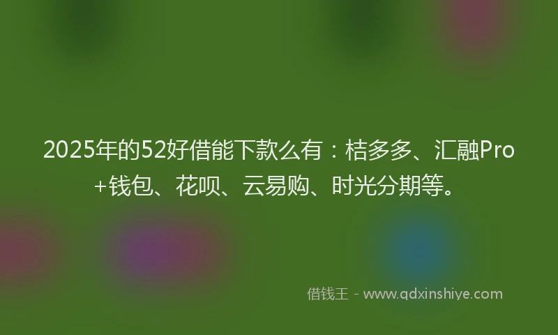 2025年的52好借能下款么有：桔多多、汇融Pro+钱包、花呗、云易购、时光分期等。