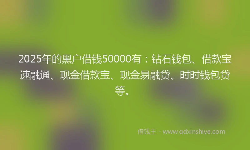 2025年的黑户借钱50000有：钻石钱包、借款宝速融通、现金借款宝、现金易融贷、时时钱包贷等。