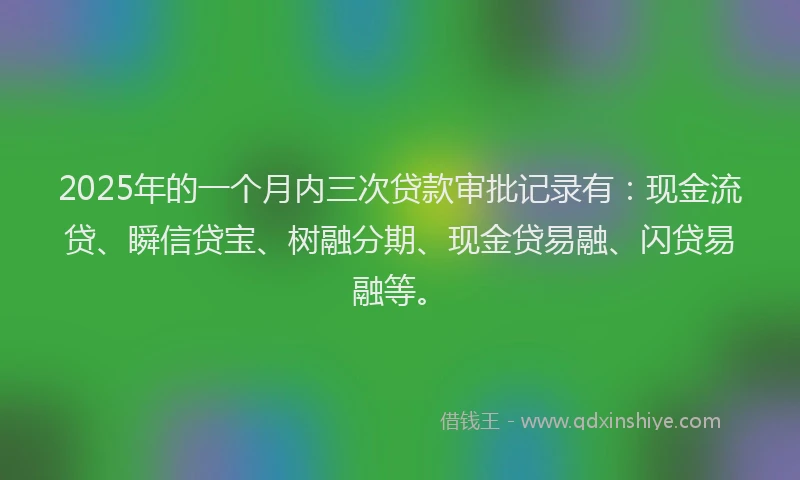 2025年的一个月内三次贷款审批记录有：现金流贷、瞬信贷宝、树融分期、现金贷易融、闪贷易融等。