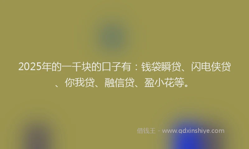 2025年的一千块的口子有:钱袋瞬贷、闪电侠贷、你我贷、融信贷、盈小花等。