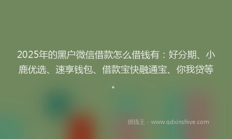 2025年的黑户微信借款怎么借钱有：好分期、小鹿优选、速享钱包、借款宝快融通宝、你我贷等。