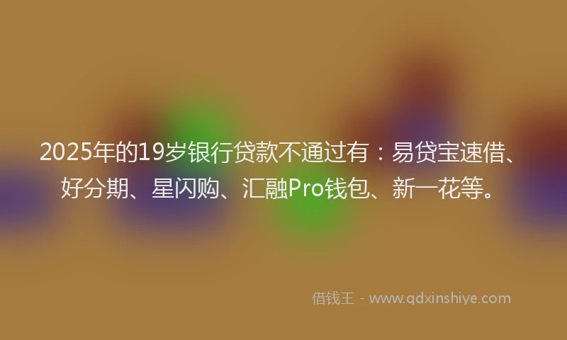 2025年的19岁银行贷款不通过有：易贷宝速借、好分期、星闪购、汇融Pro钱包、新一花等。