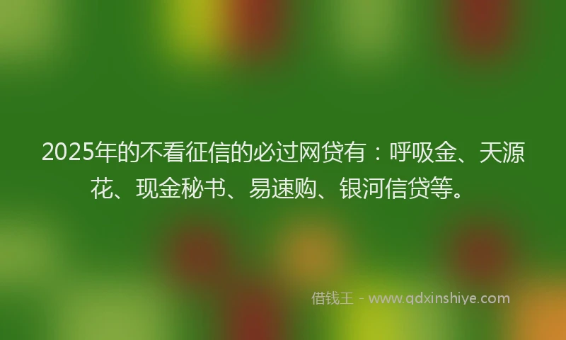 2025年的不看征信的必过网贷有:呼吸金、天源花、现金秘书、易速购、银河信贷等。