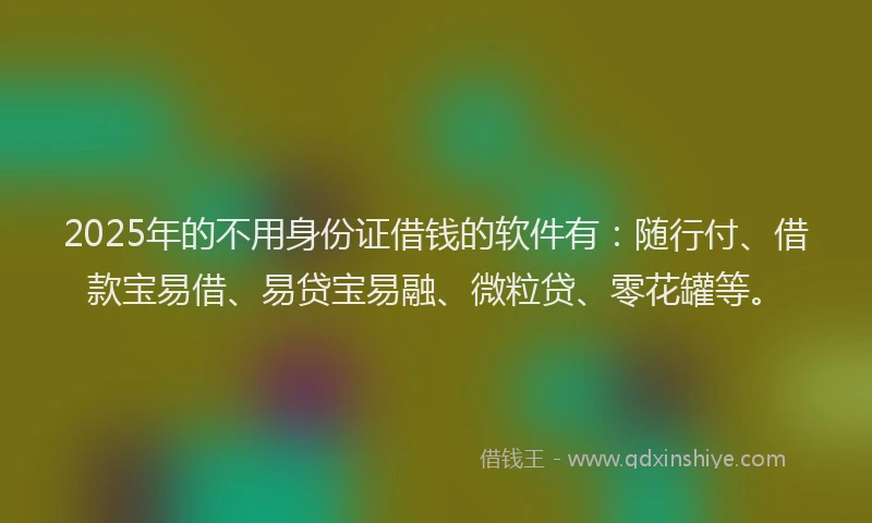 2025年的不用身份证借钱的软件有：随行付、借款宝易借、易贷宝易融、微粒贷、零花罐等。