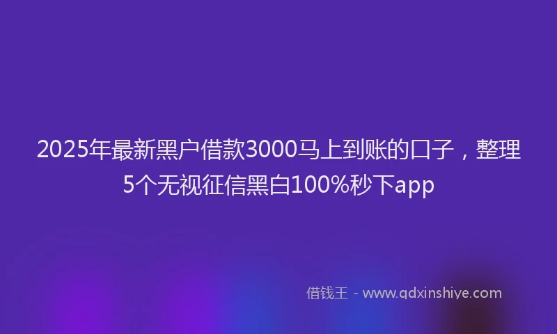 2025年最新黑户借款3000马上到账的口子，整理5个无视征信黑白100%秒下app