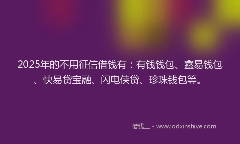 2025年的不用征信借钱有：有钱钱包、鑫易钱包、快易贷宝融、闪电侠贷、珍珠钱包等。