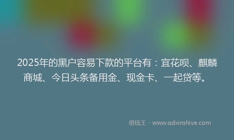 2025年的黑户容易下款的平台有：宜花呗、麒麟商城、今日头条备用金、现金卡、一起贷等。