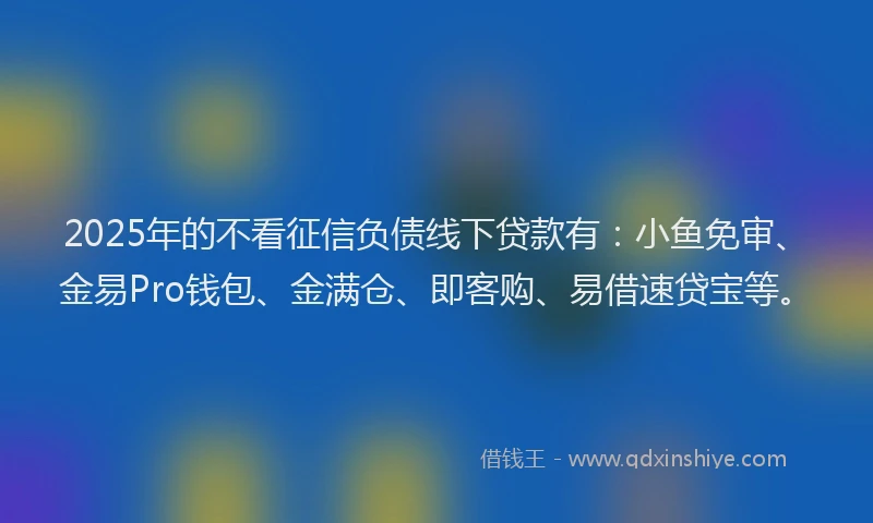 2025年的不看征信负债线下贷款有：小鱼免审、金易Pro钱包、金满仓、即客购、易借速贷宝等。
