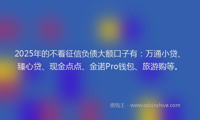 2025年的不看征信负债大额口子有：万通小贷、臻心贷、现金点点、金诺Pro钱包、旅游购等。