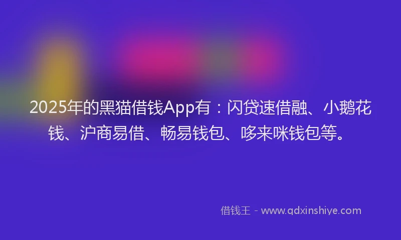 2025年的黑猫借钱App有：闪贷速借融、小鹅花钱、沪商易借、畅易钱包、哆来咪钱包等。