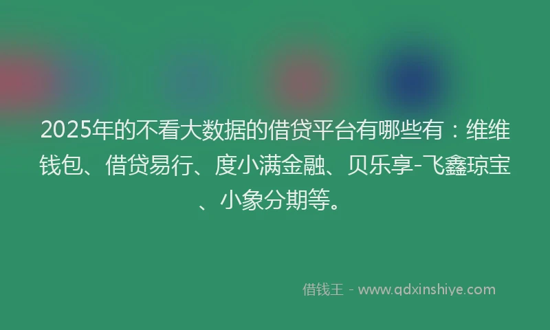 2025年的不看大数据的借贷平台有哪些有：维维钱包、借贷易行、度小满金融、贝乐享-飞鑫琼宝、小象分期等。