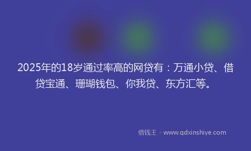 2025年的18岁通过率高的网贷有：万通小贷、借贷宝通、珊瑚钱包、你我贷、东方汇等。