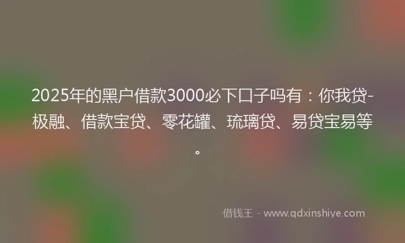2025年的黑户借款3000必下口子吗有：你我贷-极融、借款宝贷、零花罐、琉璃贷、易贷宝易等。