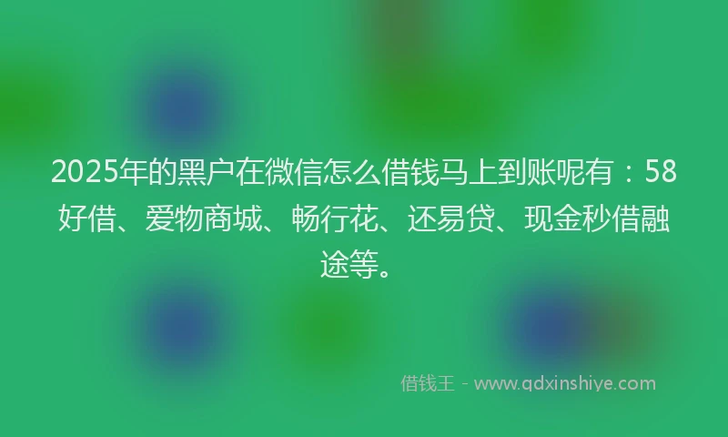 2025年的黑户在微信怎么借钱马上到账呢有：58好借、爱物商城、畅行花、还易贷、现金秒借融途等。