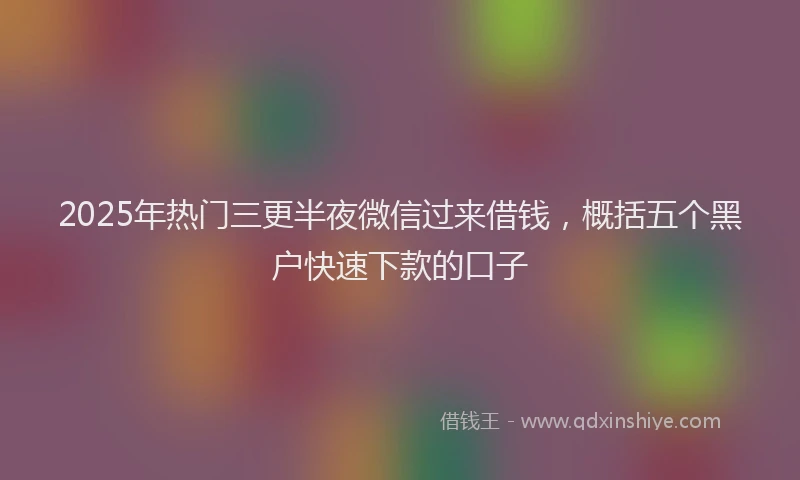 2025年热门三更半夜微信过来借钱，概括五个黑户快速下款的口子