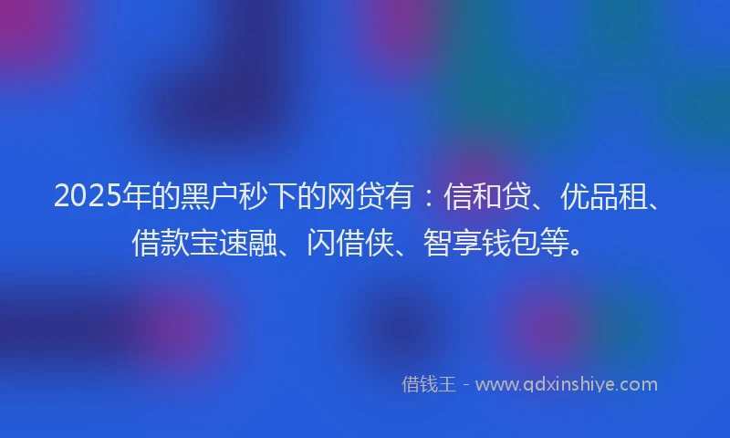 2025年的黑户秒下的网贷有：信和贷、优品租、借款宝速融、闪借侠、智享钱包等。