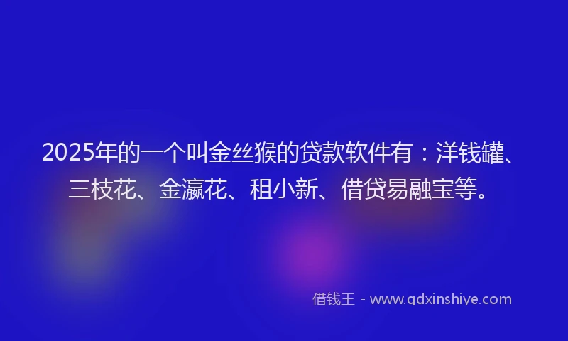 2025年的一个叫金丝猴的贷款软件有：洋钱罐、三枝花、金瀛花、租小新、借贷易融宝等。