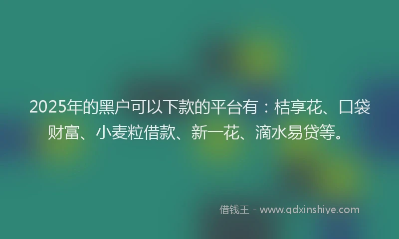 2025年的黑户可以下款的平台有：桔享花、口袋财富、小麦粒借款、新一花、滴水易贷等。