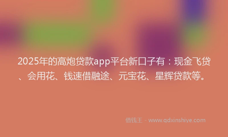 2025年的高炮贷款app平台新口子有：现金飞贷、会用花、钱速借融途、元宝花、星辉贷款等。
