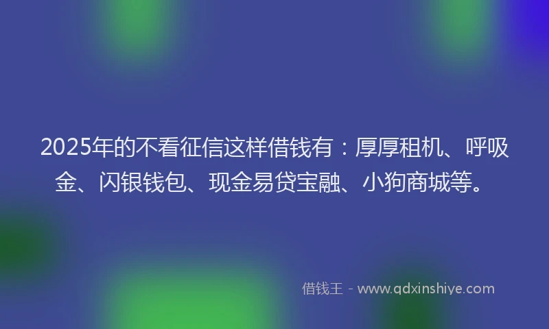 2025年的不看征信这样借钱有：厚厚租机、呼吸金、闪银钱包、现金易贷宝融、小狗商城等。