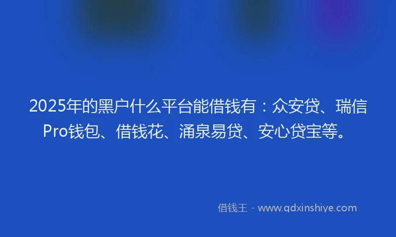 2025年的黑户什么平台能借钱有：众安贷、瑞信Pro钱包、借钱花、涌泉易贷、安心贷宝等。