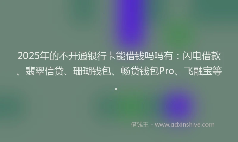 2025年的不开通银行卡能借钱吗吗有：闪电借款、翡翠信贷、珊瑚钱包、畅贷钱包Pro、飞融宝等。