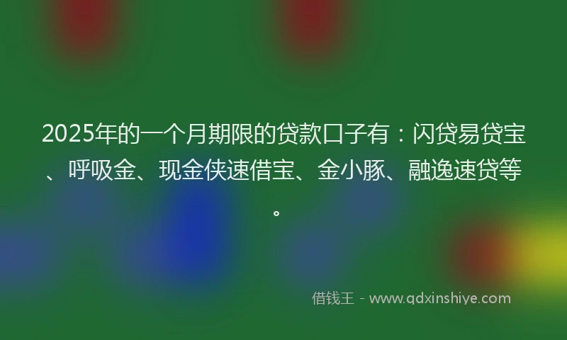 2025年的一个月期限的贷款口子有：闪贷易贷宝、呼吸金、现金侠速借宝、金小豚、融逸速贷等。