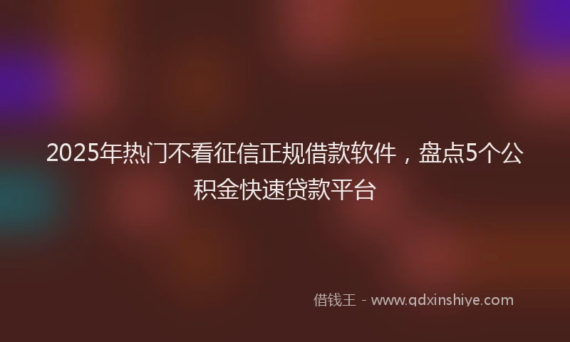 2025年热门不看征信正规借款软件，盘点5个公积金快速贷款平台