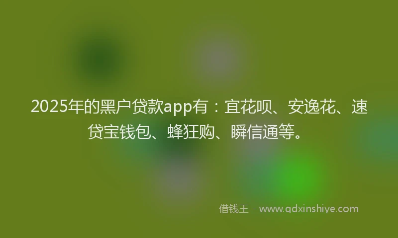 2025年的黑户贷款app有：宜花呗、安逸花、速贷宝钱包、蜂狂购、瞬信通等。