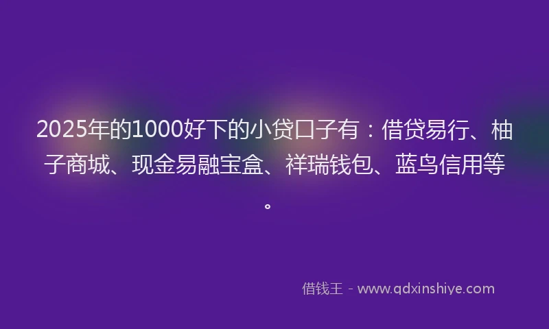 2025年的1000好下的小贷口子有：借贷易行、柚子商城、现金易融宝盒、祥瑞钱包、蓝鸟信用等。