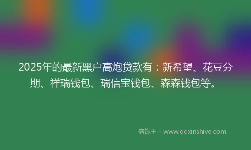 2025年的最新黑户高炮贷款有：新希望、花豆分期、祥瑞钱包、瑞信宝钱包、森森钱包等。