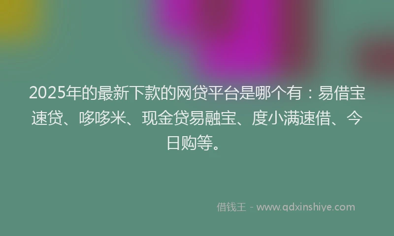 2025年的最新下款的网贷平台是哪个有：易借宝速贷、哆哆米、现金贷易融宝、度小满速借、今日购等。
