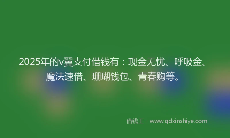 2025年的v翼支付借钱有:现金无忧、呼吸金、魔法速借、珊瑚钱包、青春购等。