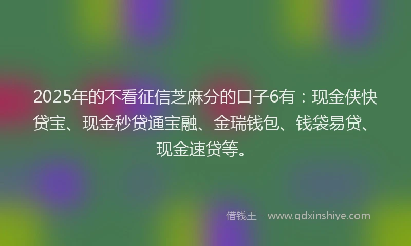 2025年的不看征信芝麻分的口子6有：现金侠快贷宝、现金秒贷通宝融、金瑞钱包、钱袋易贷、现金速贷等。