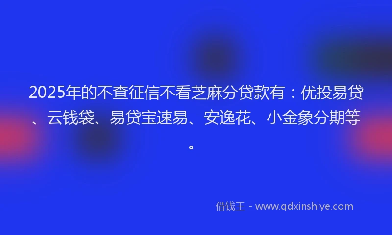 2025年的不查征信不看芝麻分贷款有：优投易贷、云钱袋、易贷宝速易、安逸花、小金象分期等。