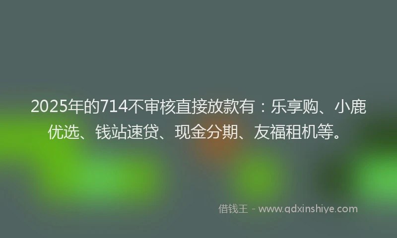 2025年的714不审核直接放款有：乐享购、小鹿优选、钱站速贷、现金分期、友福租机等。